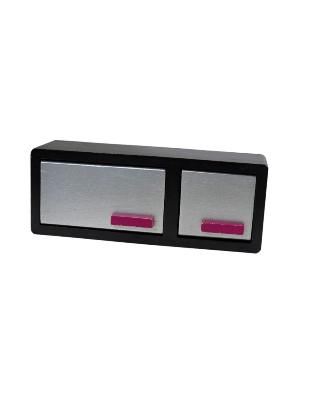 Miniature Black Wood 2 Drawer Cabinet Silver Pink Dollhouse Furniture 8"